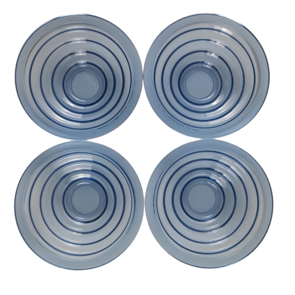 Set of 4 MCM Stepped Glass Soup Bowls Colbalt Blue Ribbed Salad Cereal Vintage - Picture 2 of 9